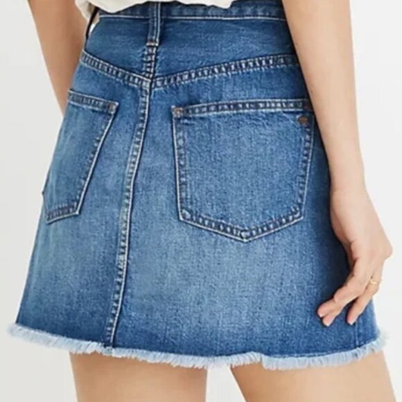 Madewell Rigid Denim A-Line Fluffy Hem Mini Skirt, Size 30 - Picture 2 of 6